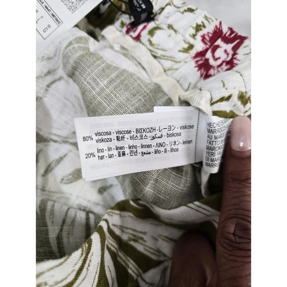 Zara Floral Print Linen Blend Pants Size L NWT